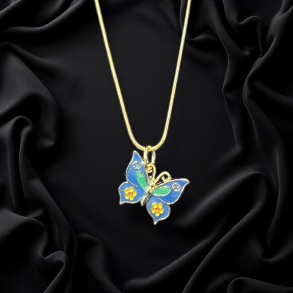 Blue Butterfly Gucci Zipper Pull Button Charm & Free 18in Gold Plated Chain - Picture 2 of 4